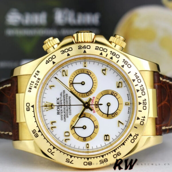 Rolex Daytona 116518 Yellow Gold White Dial 40mm Mens Replica Watch - Image 4