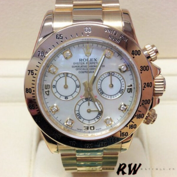 Rolex Daytona 116528 Yellow Gold Mother of Pearl Diamond Dial 40mm Mens Replica Watch - Image 2