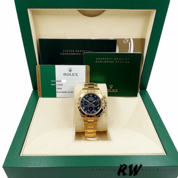 Rolex Daytona 116528 Yellow Gold Blue Racing Dial 40mm Mens Replica Watch - Image 6