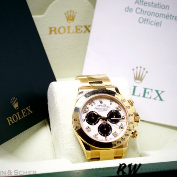 Rolex Daytona 116528 White Arabic Dial Yellow Gold 40mm Mens Replica Watch - Image 6
