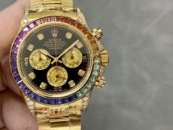 Rolex Daytona 116598 Yellow Gold Black Diamond Dial 40MM Mens Replica Watch - Image 3