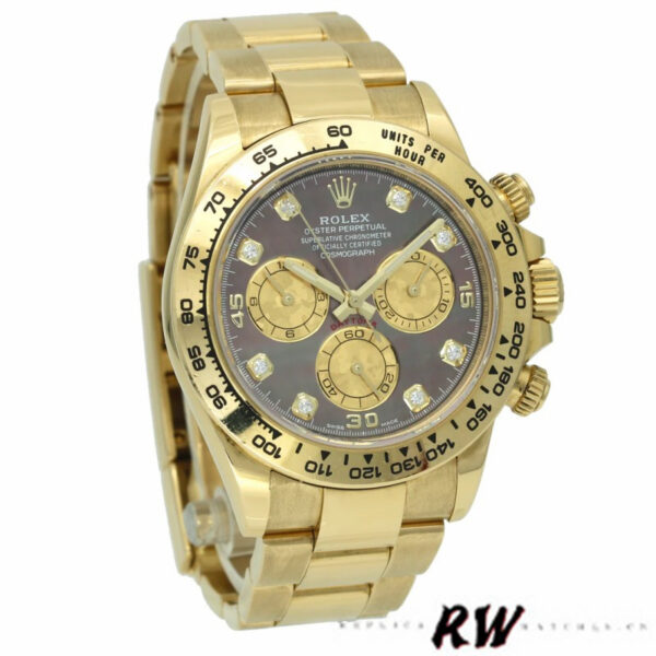 Rolex Daytona 116508 Yellow Gold Black Mother Of Pearl Dial 40MM Mens Replica Watch - Image 2