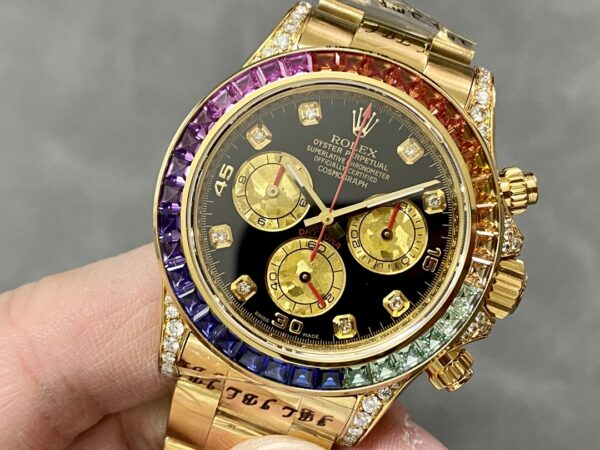 Rolex Daytona 116598 Yellow Gold Black Diamond Dial 40MM Mens Replica Watch - Image 5