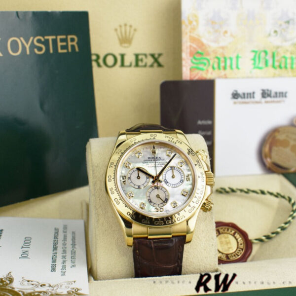 Rolex Daytona 116518 MOP Diamond Dial Yellow Gold 40mm Mens Replica Watch - Image 6