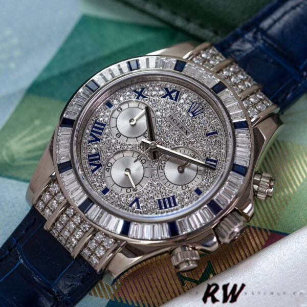 Rolex Daytona 116599 pave diamond dial Blue Leather Strap 40mm Mens Replica Watch - Image 2