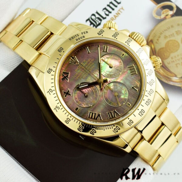 Rolex Cosmograph Daytona 116528 Black MOP Roman Dial 40MM Mens Replica Watch - Image 3