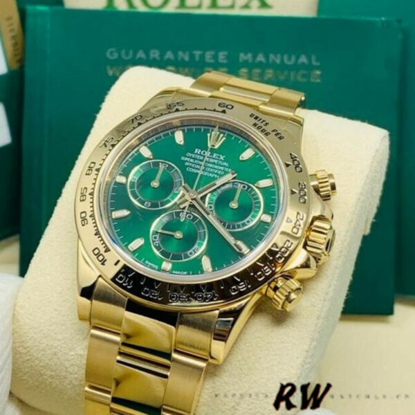Rolex Daytona 116508 Yellow Gold Green Index Dial 40MM Mens Replica Watch - Image 3