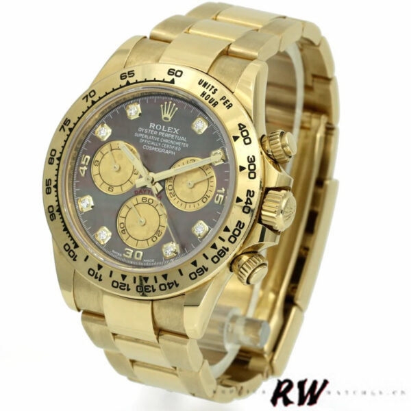 Rolex Daytona 116508 Yellow Gold Black Mother Of Pearl Dial 40MM Mens Replica Watch - Image 3