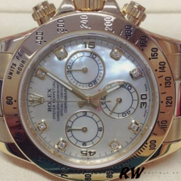Rolex Daytona 116528 Yellow Gold Mother of Pearl Diamond Dial 40mm Mens Replica Watch - Image 3