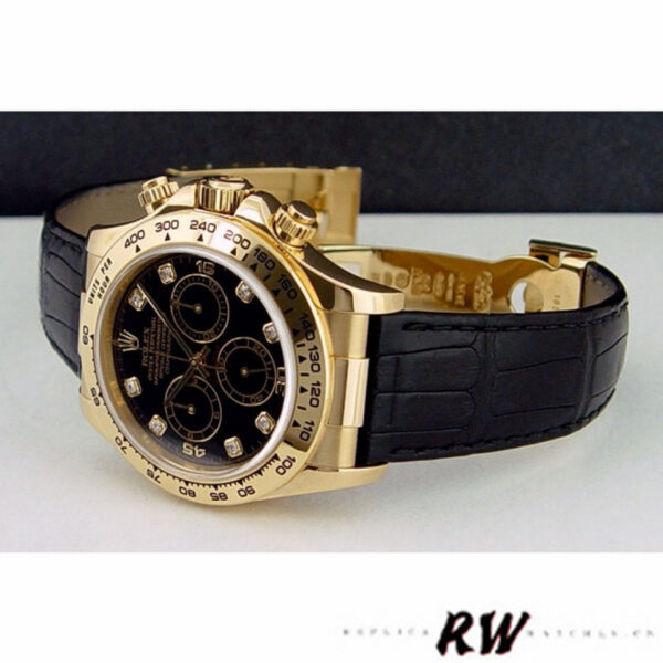 Rolex Daytona 116518 Black Diamond Dial Black Leather strap 40mm Mens Replica Watch - Image 4
