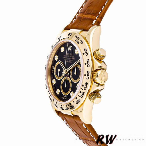 Rolex Daytona 16518 Black Diamond Dial Leather strap 40mm Mens Replica Watch - Image 3