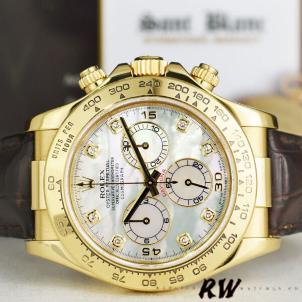 Rolex Daytona 116518 MOP Diamond Dial Yellow Gold 40mm Mens Replica Watch - Image 3