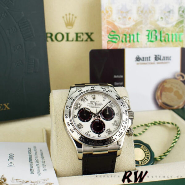 Rolex Daytona 116519 Panda Dial Black Leather Strap 40mm Mens Replica Watch - Image 6