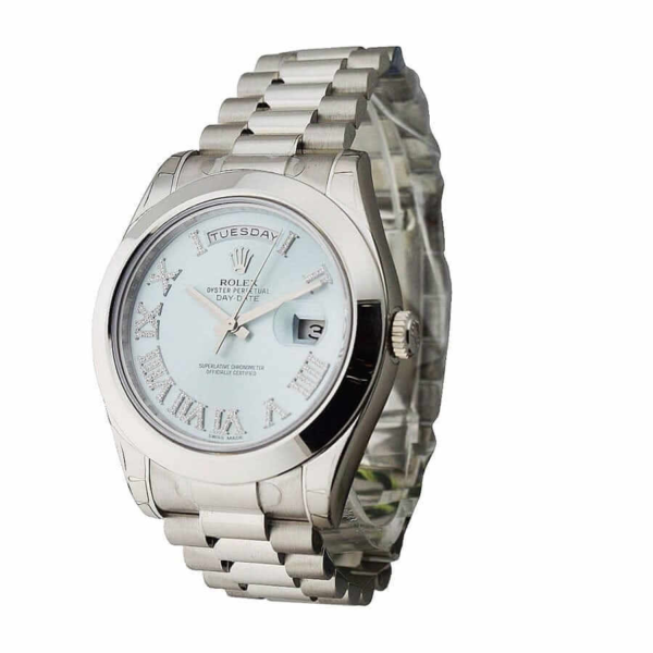 Rolex Day-Date II 218239 Ice Blue Roman Diamond Dial Replica - Image 2