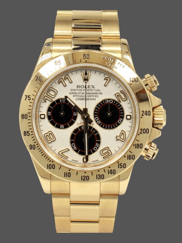Rolex Daytona 116528 White Arabic Dial Yellow Gold 40mm Mens Replica Watch