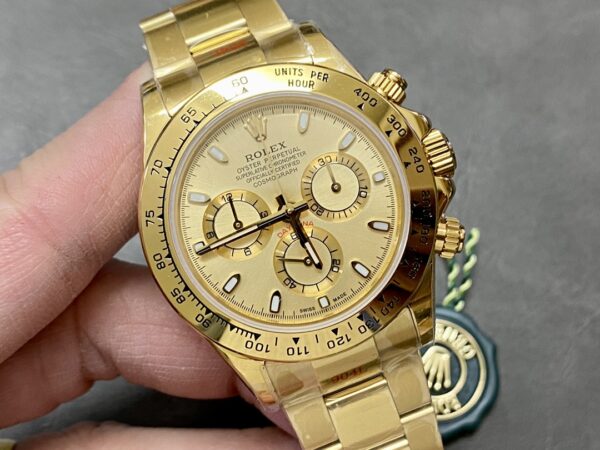 Rolex Daytona 116508 Yellow Gold Champagne Index Dial 40MM Mens Replica Watch - Image 4