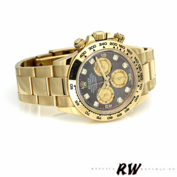 Rolex Daytona 116508 Yellow Gold Black Mother Of Pearl Dial 40MM Mens Replica Watch - Image 4