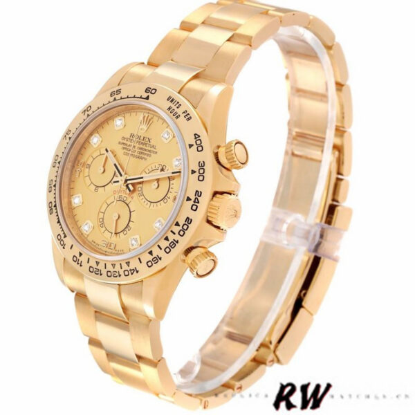 Rolex Daytona 116508 Yellow Gold Champagne Diamond Dial 40MM Mens Replica Watch - Image 3