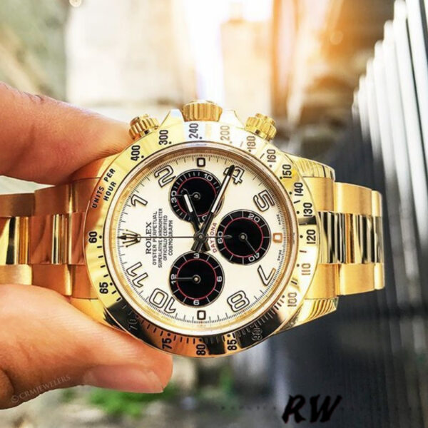 Rolex Daytona 116528 White Arabic Dial Yellow Gold 40mm Mens Replica Watch - Image 4