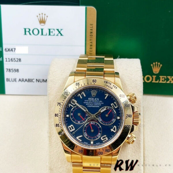 Rolex Daytona 116528 Yellow Gold Blue Racing Dial 40mm Mens Replica Watch - Image 2