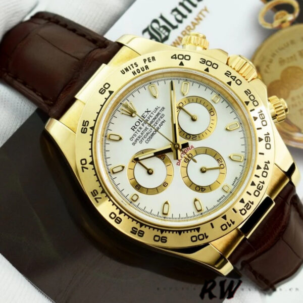 Rolex Daytona 116518 Yellow Gold Automatic White Dial 40mm Mens Replica Watch - Image 3