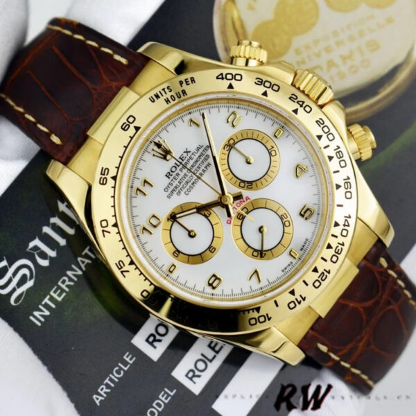 Rolex Daytona 116518 Yellow Gold White Dial 40mm Mens Replica Watch - Image 3