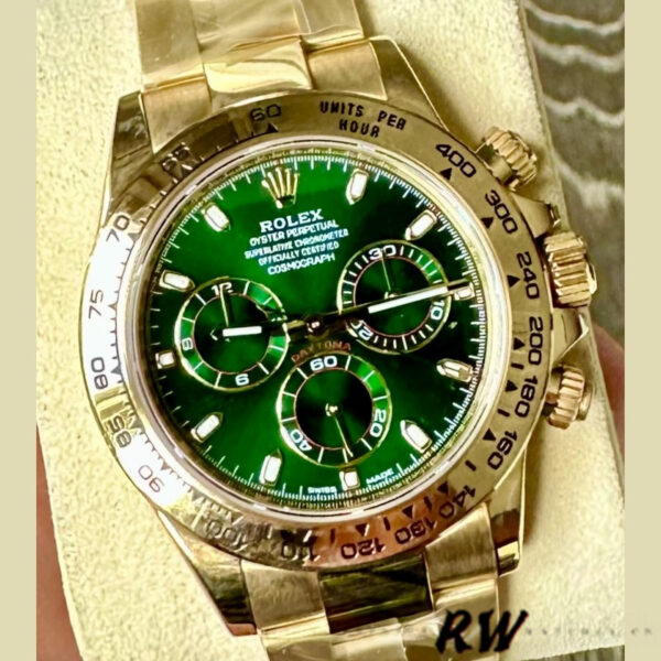 Rolex Daytona 116508 Yellow Gold Green Index Dial 40MM Mens Replica Watch - Image 4