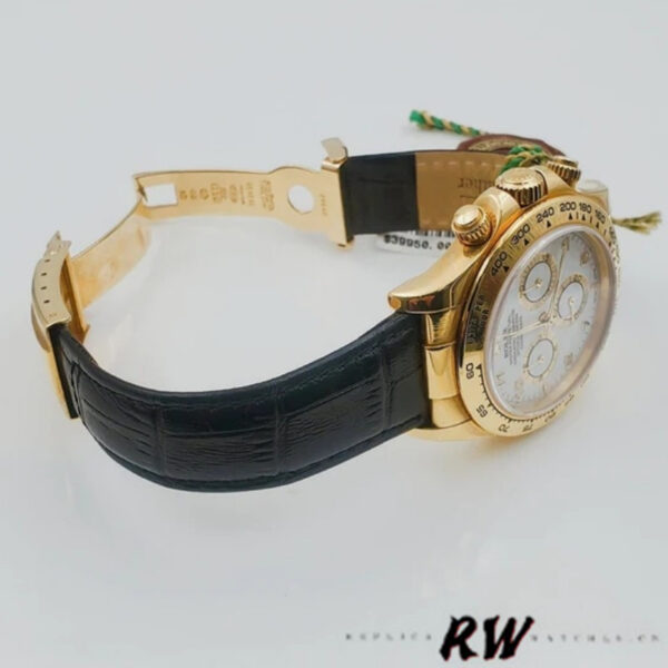 Rolex Daytona 116518 Black Leather Strap White Dial 40mm Mens Replica Watch - Image 4