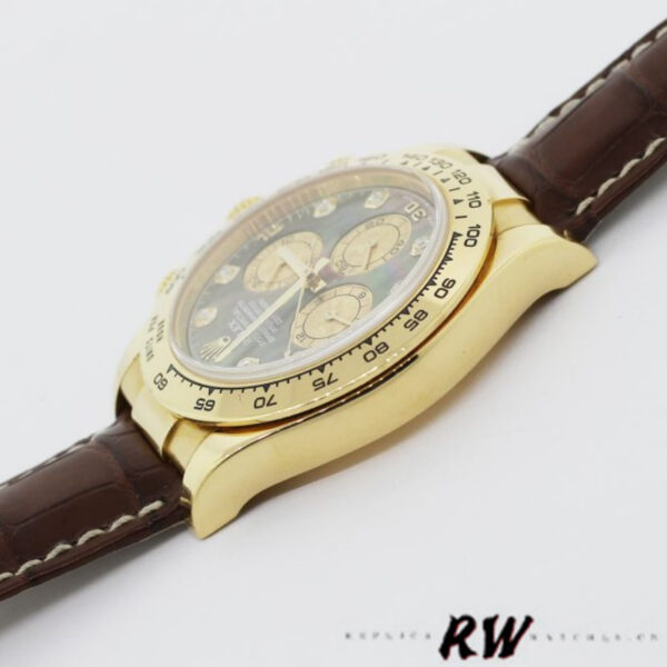 Rolex Daytona 116518 Yellow Gold Dark MOP Diamonds Dial 40mm Mens Replica Watch - Image 4