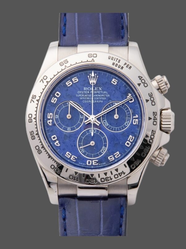 Rolex Daytona 116519 Sodalite Arabic Dial Blue Alligator Leather 40mm Mens Replica Watch