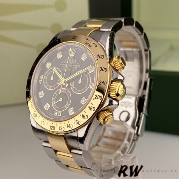 Rolex Daytona 116523 Stainless Steel Black Diamond Dial 40mm Mens Replica Watch - Image 3