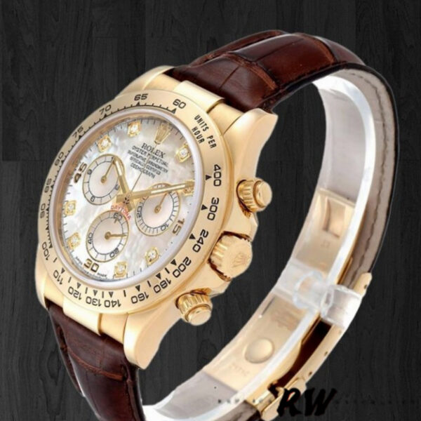 Rolex Daytona 116518 MOP Diamond Dial Brown Leather strap 40mm Mens Replica Watch - Image 3