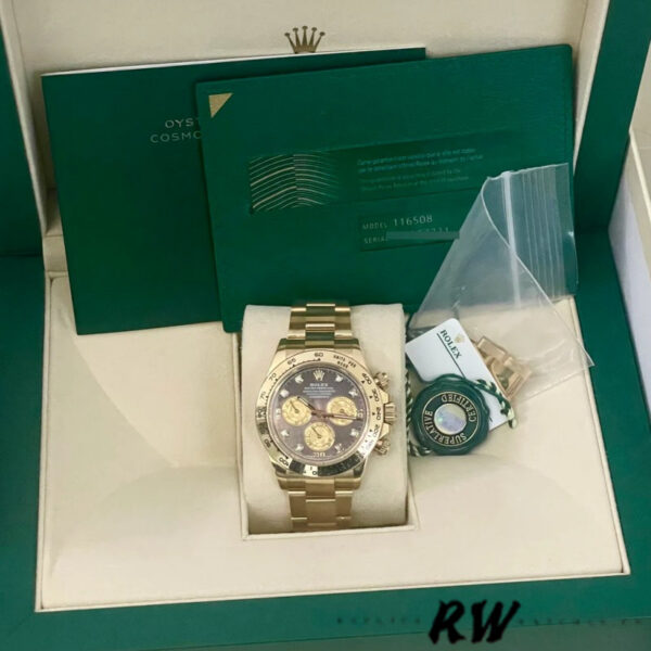 Rolex Daytona 116508 Yellow Gold Black Mother Of Pearl Dial 40MM Mens Replica Watch - Image 6