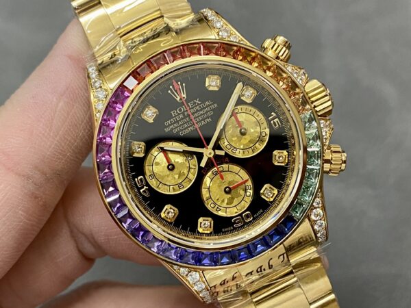 Rolex Daytona 116598 Yellow Gold Black Diamond Dial 40MM Mens Replica Watch - Image 4