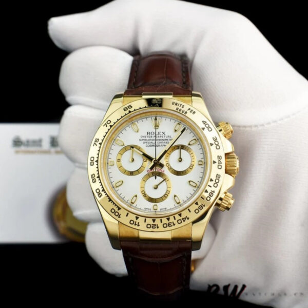 Rolex Daytona 116518 Yellow Gold Automatic White Dial 40mm Mens Replica Watch - Image 2