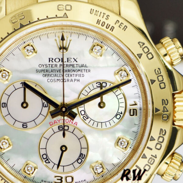 Rolex Daytona 116518 MOP Diamond Dial Yellow Gold 40mm Mens Replica Watch - Image 4