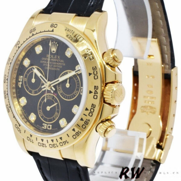 Rolex Daytona 116518 Black Diamond Dial Black Leather strap 40mm Mens Replica Watch - Image 3