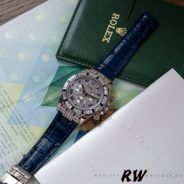 Rolex Daytona 116599 pave diamond dial Blue Leather Strap 40mm Mens Replica Watch - Image 5