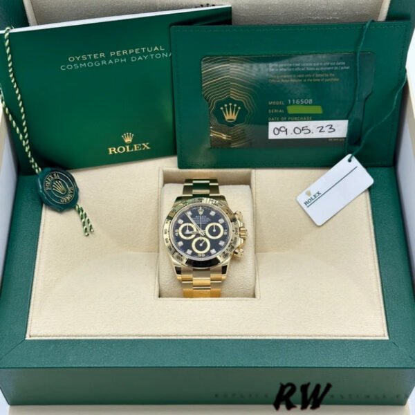 Rolex Daytona 116508 Yellow Gold Black Diamond Dial 40MM Mens Replica Watch - Image 6