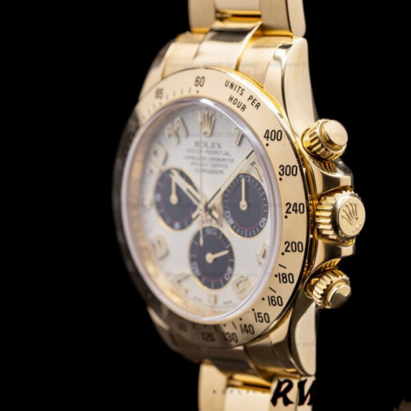 Rolex Daytona 116528 White Arabic Dial Yellow Gold 40mm Mens Replica Watch - Image 3