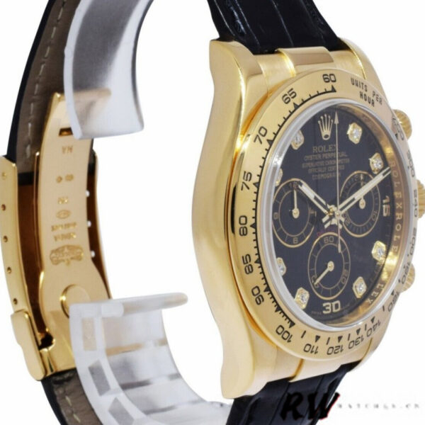 Rolex Daytona 116518 Black Diamond Dial Black Leather strap 40mm Mens Replica Watch - Image 2