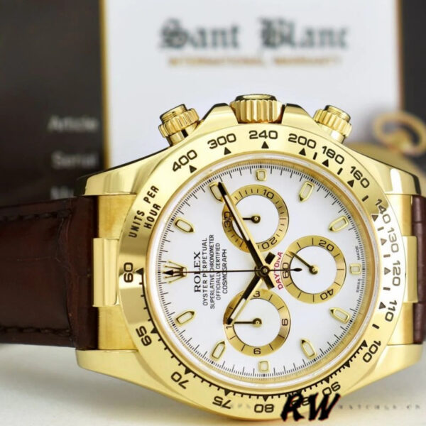 Rolex Daytona 116518 Yellow Gold Automatic White Dial 40mm Mens Replica Watch - Image 4