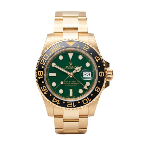 Replica Rolex GMT-Master II 11678LN Yellow Gold Green Dial oyster