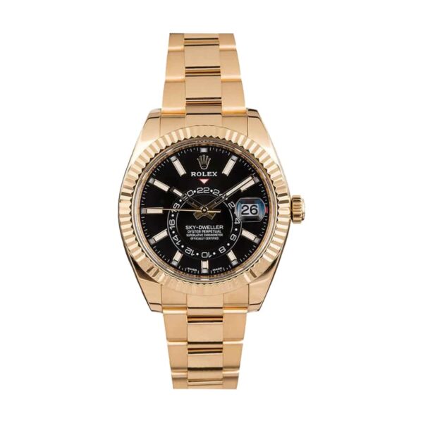 Replica Rolex Sky-Dweller 326938-0004 Black Dial Yellow Gold Oyster