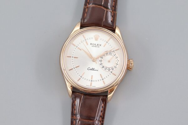 Replica Rolex Cellini Date Rose Gold Silver Crocodile Leather Strap 50515 39mm Mens Replica Watch - Image 12