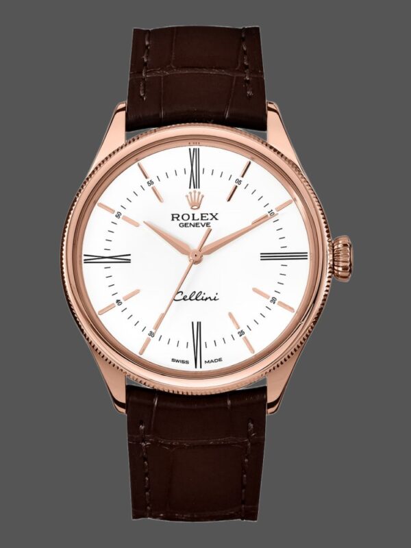 Replica Rolex Cellini Time 50505 Brown Leather Strap White Dial 39mm Mens Replica Watch