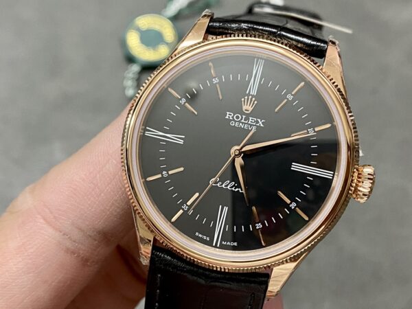 Replica Rolex Cellini Time 50505 Black Leather Strap Black Dial 39mm Mens Replica Watch - Image 5