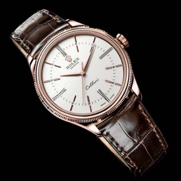 Replica Rolex Cellini Time 50505 Brown Leather Strap White Dial 39mm Mens Replica Watch - Image 2