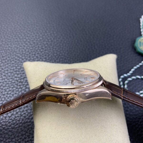 Replica Rolex Cellini Date Rose Gold Silver Crocodile Leather Strap 50515 39mm Mens Replica Watch - Image 7