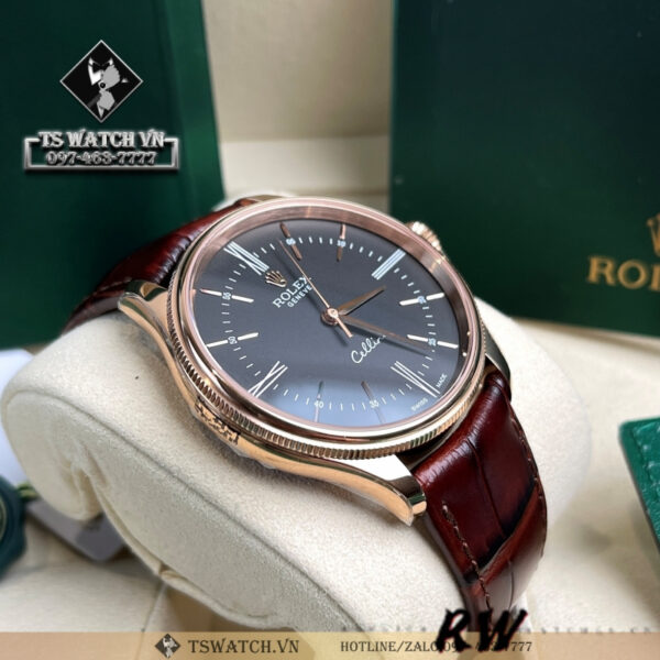Replica Rolex Cellini Time 50505 Brown Leather Strap Black Dial 39mm Mens Replica Watch - Image 4